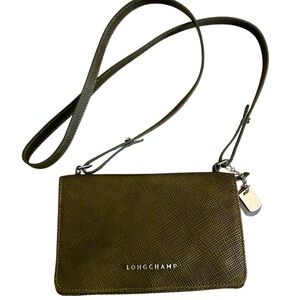 Longchamp Quadri Olive Leather Crossbody Bag